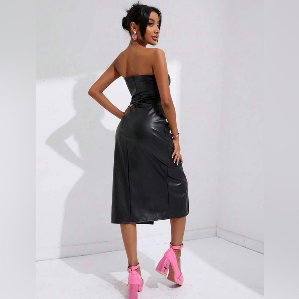 Shein | Black Drawstring Front Split Thigh Tube D… - image 6